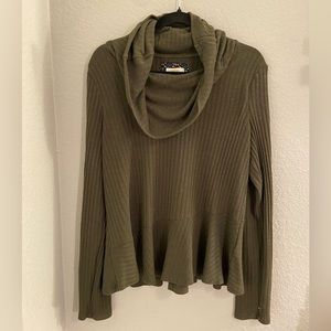 Anthropologie Maeve Winterscape Cowl Neck Olive green peplum sweater